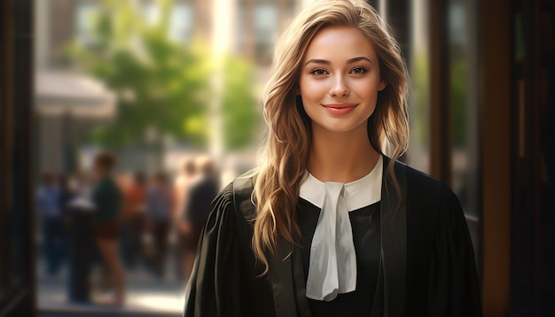 Happy smiling female lawyer cute young people law Slavic appearance