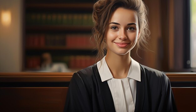 Photo happy smiling female lawyer cute young people law slavic appearance