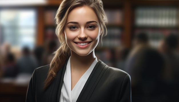 Happy smiling female lawyer cute young people law Slavic appearance