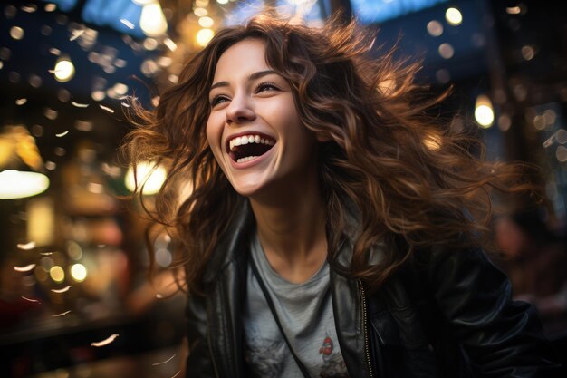 写真 バーのハンパーティーで幸せな笑顔の女の子