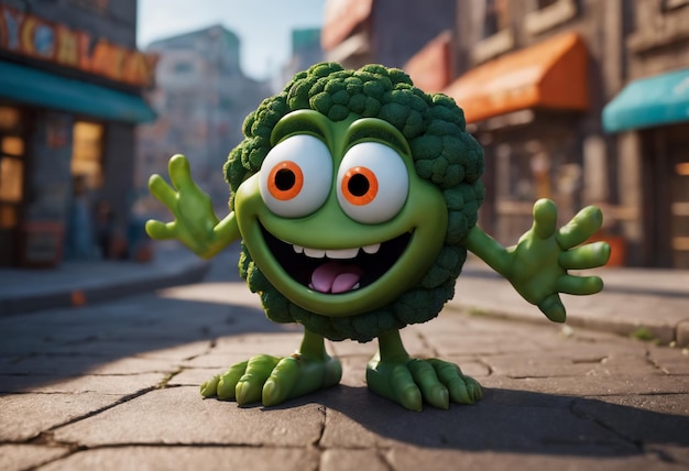 Счастливое улыбающееся мультяшное лицо из зеленой капусты Генеративный AI