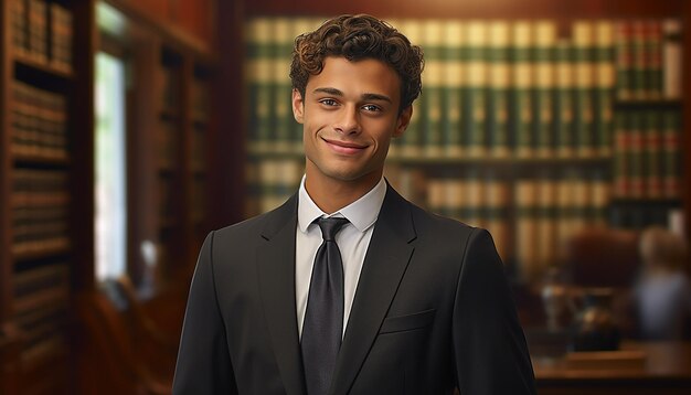 正式なスーツを着た幸せな笑顔の男性弁護士