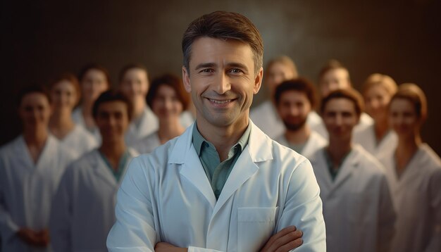 Happy smiling male teacher cute young people education slavic appearance photo of young doctors