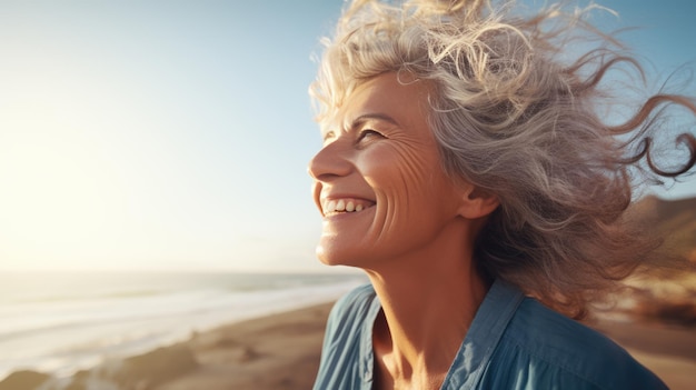 Photo happy smiling mature woman on nature background