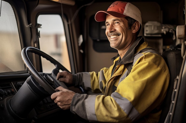 Happy Smiling Truck Driver Generative By Ai