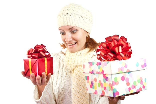 Happy smiling woman with gifts