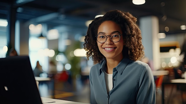 happy smiling woman working in startup office