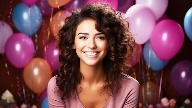 happy smiling young woman isolated over pink background biarsday