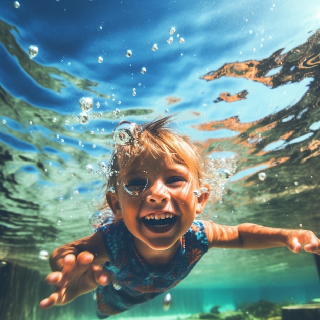 Photo happy snorkeling kid with snorkel goggles