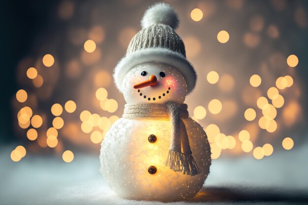 A happy snowman Background with lamp and bright lights Happy Holidays