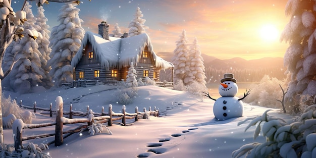 Foto happy snowman banner buon natale felice anno nuovo biglietto di auguri sfondo copia spazio ai generativa