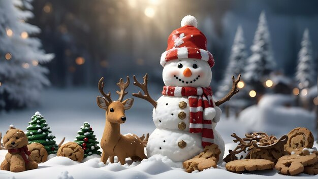 Happy Snowman and Christmas deer