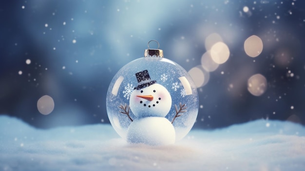 Foto happy snowman in christmas bauble ai gegenereerd