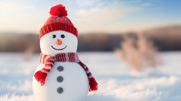 Happy snowman in a snowy landscape