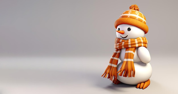 Photo happy snowman standing with a scarf on a light background generative ai