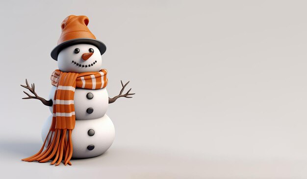 Happy snowman standing with a scarf on a light background Generative AI