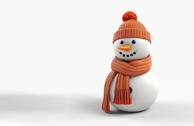 Счастливый снеговик, стоящий с шарфом на светлом фоне