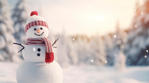 冬の風景の幸せな雪だるま