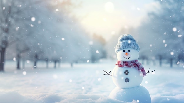 冬の風景の幸せな雪だるま