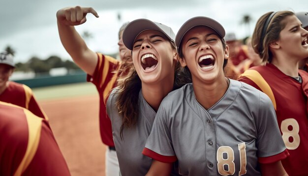 Happy softball players after winning the game