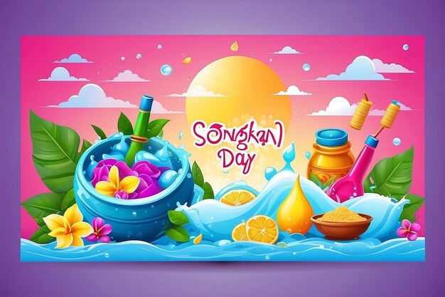 happy songkran day horizontal banner vector illustration