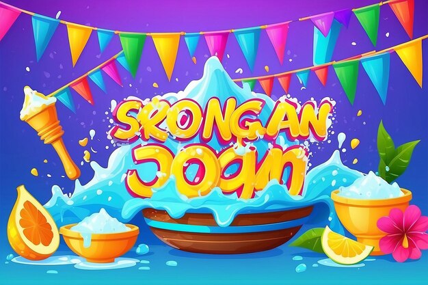 Photo happy songkran day horizontal banner vector illustration