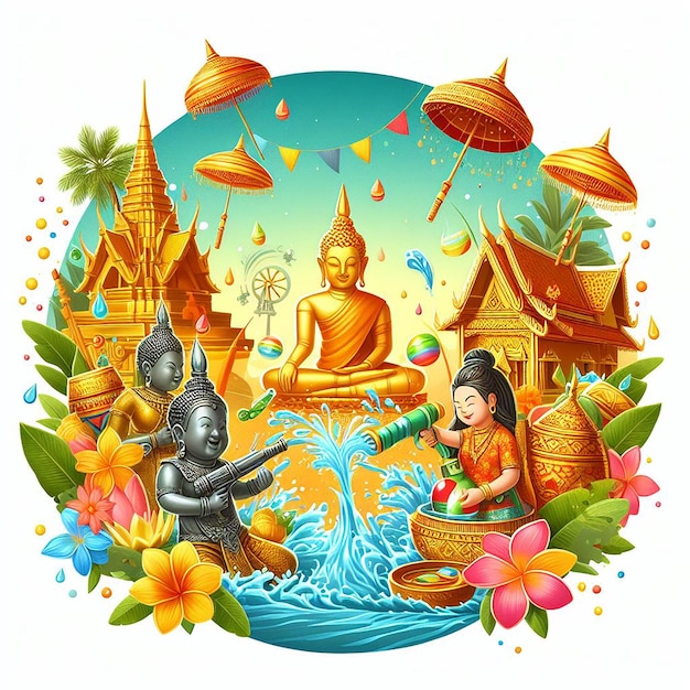 Photo happy songkran festival day background template