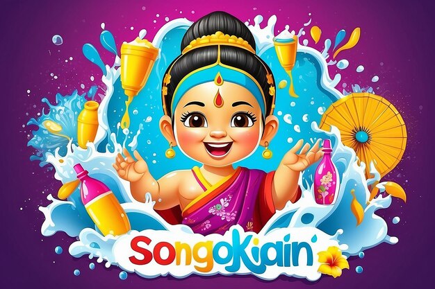 Photo happy songkran poster template vector poster