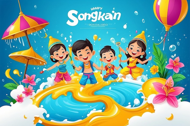 Happy Songkran Poster Template vector