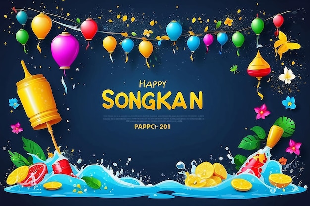 Happy Songkran Poster Template vector
