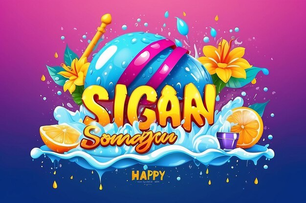 Photo happy songkran poster template vector