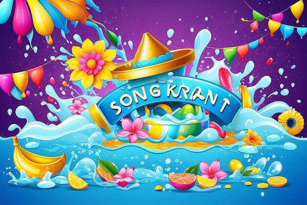 Photo happy songkran poster template vector