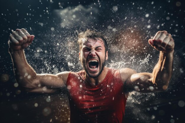 写真 幸せなスポーツマン 祝賀 笑顔 アイを生み出します