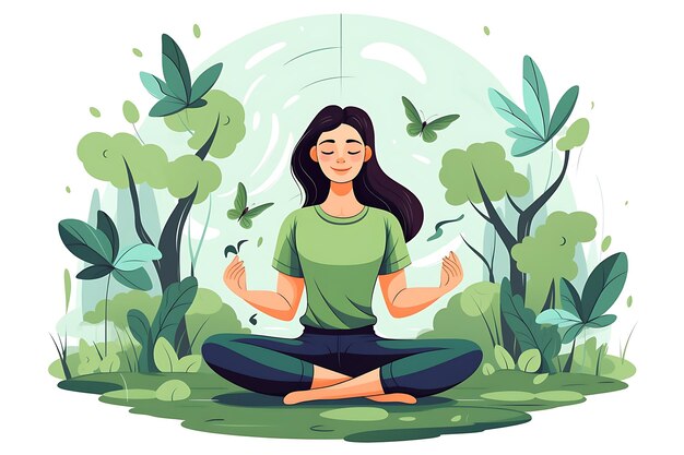 Happy sportswoman with eyes closed practicing yoga in lotus position