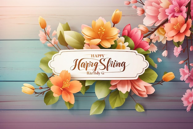 happy spring day abstract bright spring blurred background with wood notice