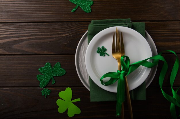 Happy st. Patrick's day. Card with beer and lucky clover. Saint Patrick's day holiday celebration. Irish festival symbol. Lucky concept.