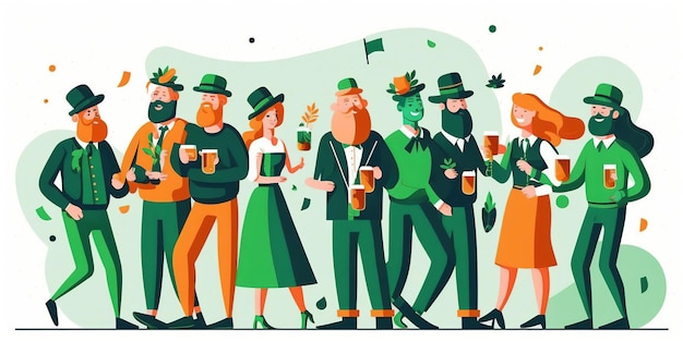 Happy St Patrick's Day illustration shamrock leaves beer mug and hat