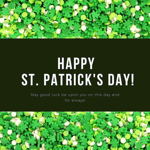 happy st patricks day greeting card with clover background and festive elements