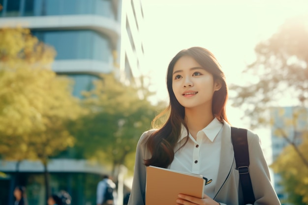 Happy student starts to study Freshman at the university AI generated