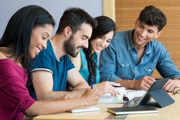 Happy student studying together