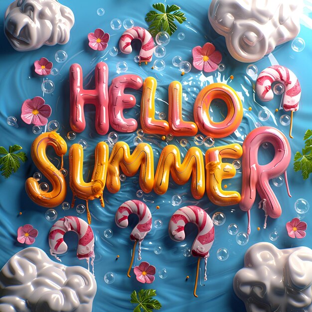 Photo happy summer composite background for summer text design for happy summer social media post