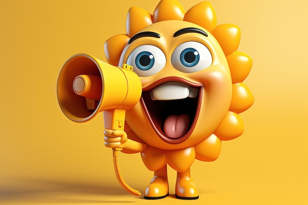 Happy sun emoji with megaphone in a hand illustration generative ai