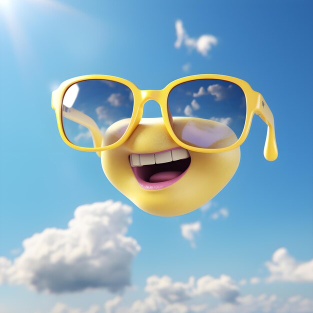 Photo happy sun emoji with sunglass in the sky