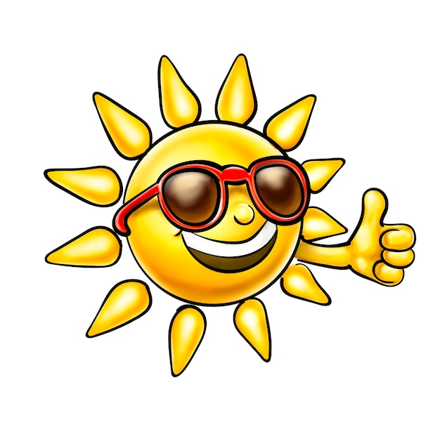 戴著太陽眼鏡的快樂太陽 舉起大拇指