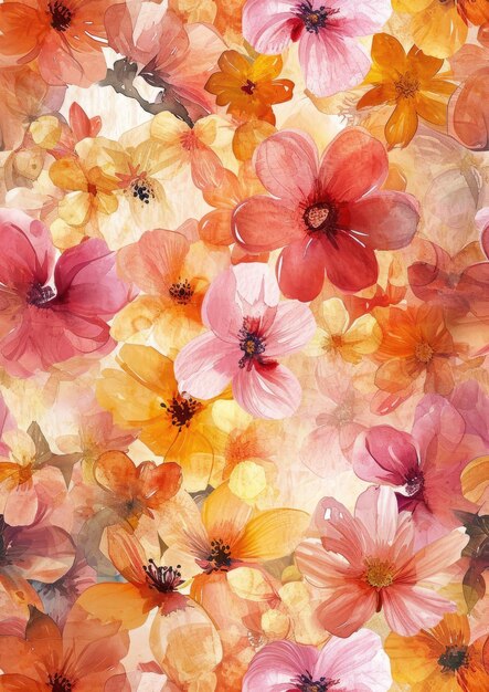 A happy sunny watercolour background of various densely packed European summer blossoms ar 1014 v 6 Job ID 9f1494e67acc4f72af82ef0cb88e16f2