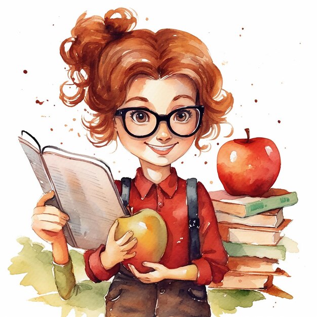 Photo happy teacher day concept watercolor illustration