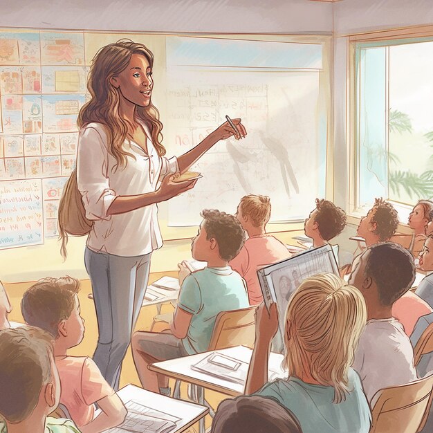 Photo happy teacher day concept watercolor illustration