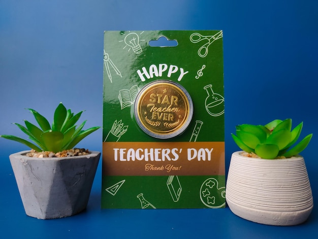 Happy teacher day gift with green plant