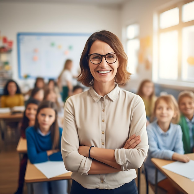 Foto felice giornata dell'insegnante felice studente e insegnante fotocreato utilizzando strumenti di intelligenza artificiale generativa