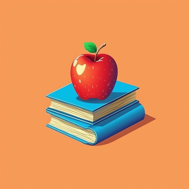 Happy teacher's day apple on the stack of books